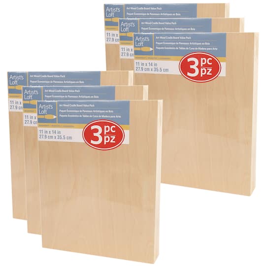 6 Packs: 3 ct. (18 total) 11&#x22; x 14&#x22; Cradled Wood Painting Panels by Artist&#x27;s Loft&#x2122;